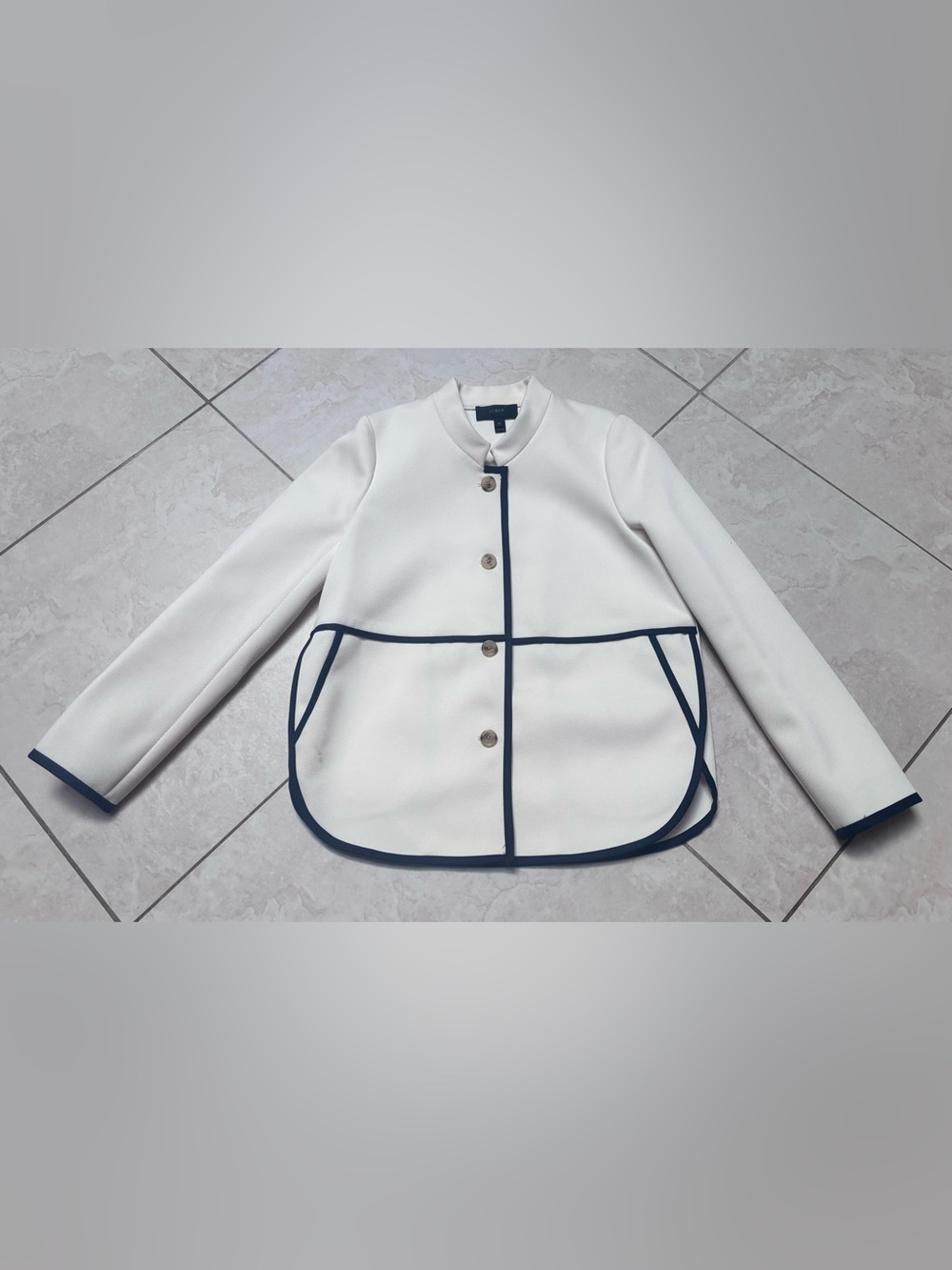 J Crew White Contrast-Trim Jacket